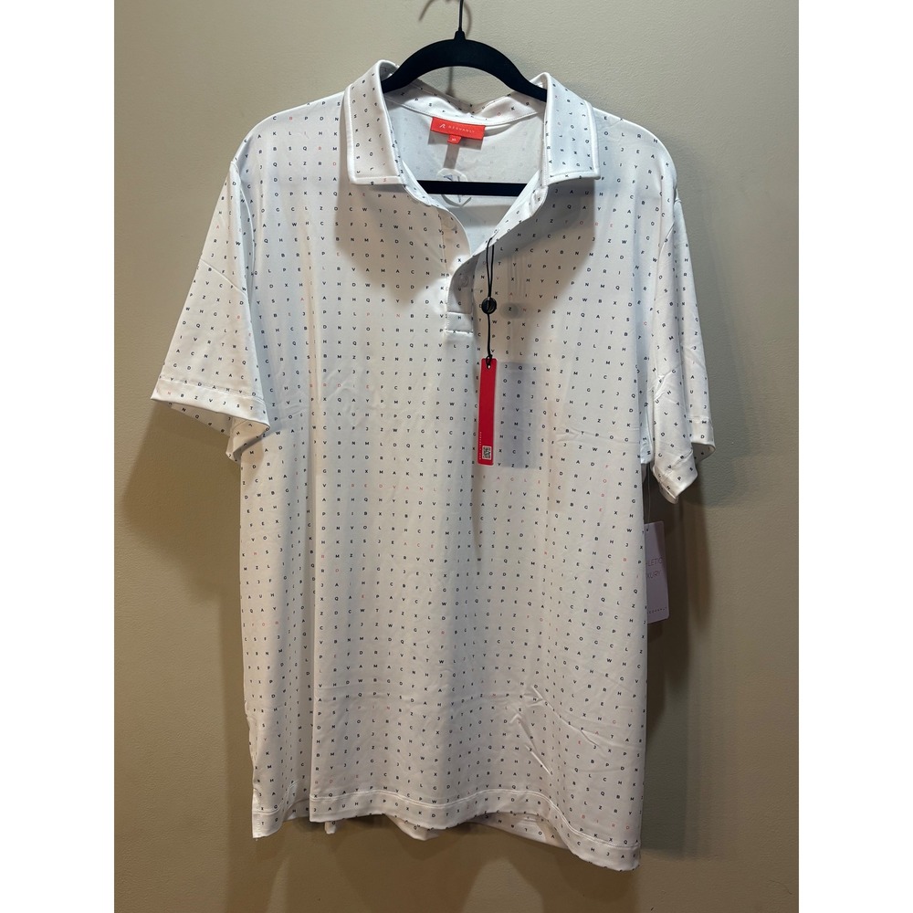 (READ) NWT REDVANLY Mens‎ XL White Golf Polo Shirt Short Sleeve Letter Print
